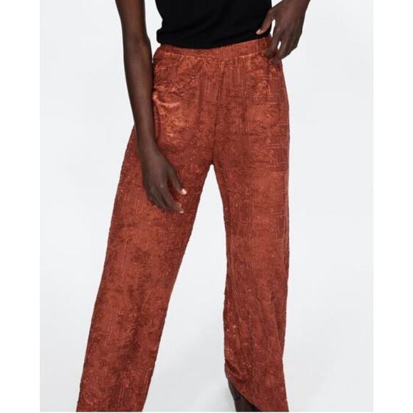 ZARA Jacquard Upholstery Textured Burnout
Wide Leg Pull-On Palazzo Pants Large - Picture 4 of 13